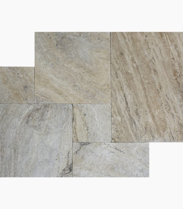 FRENCH PATTERN MEDIUM RIVER TUMBLED TRAVERTINE PAVER - Travertine Warehouse